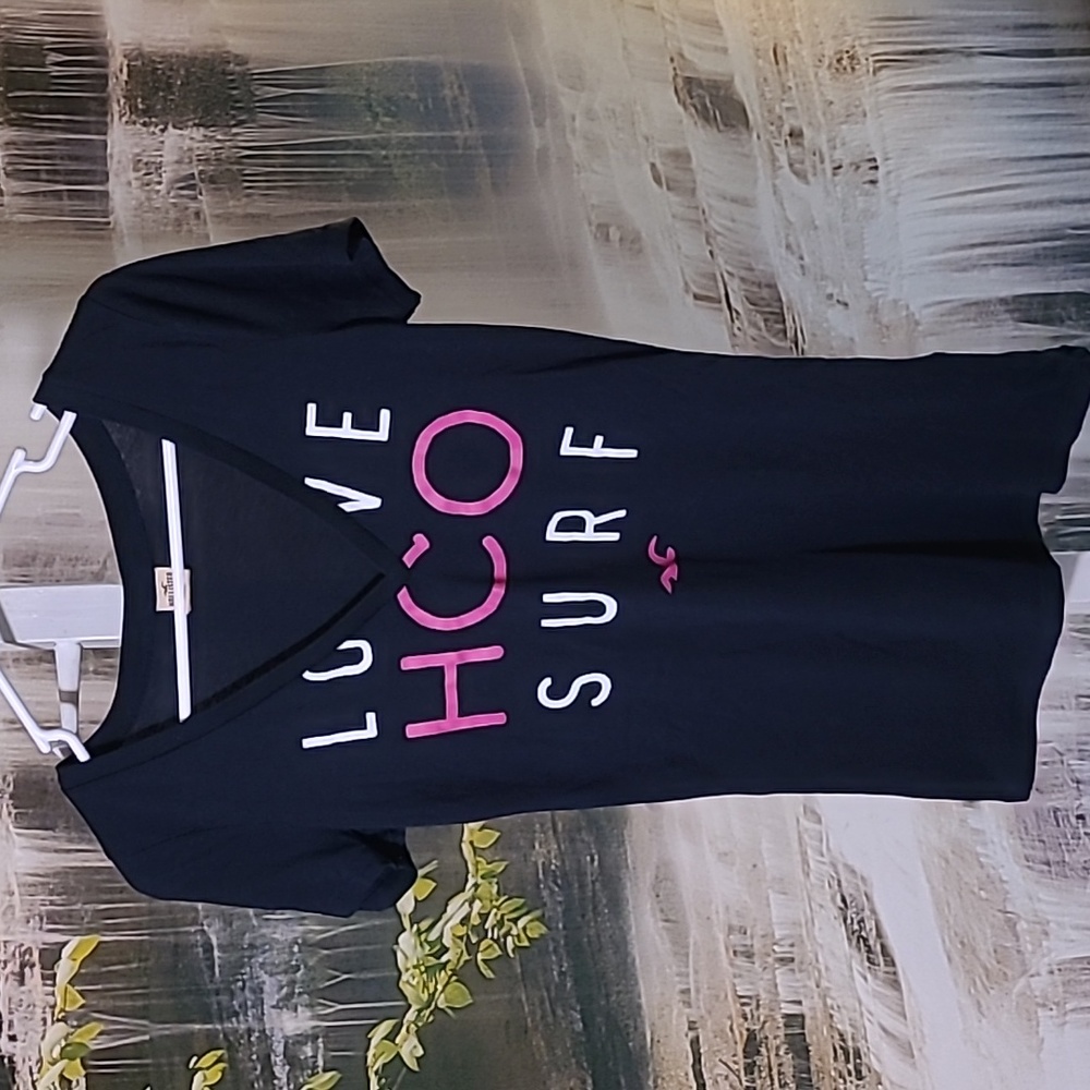 Hollister Womens Medium navy blue short sleeve tshirt LOVE HCO SURF